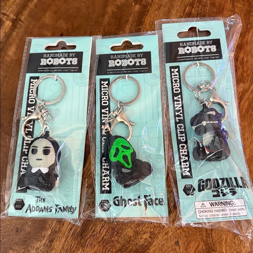 3 Handmade By Robots micro vinyl Clip Charm,  Keychains